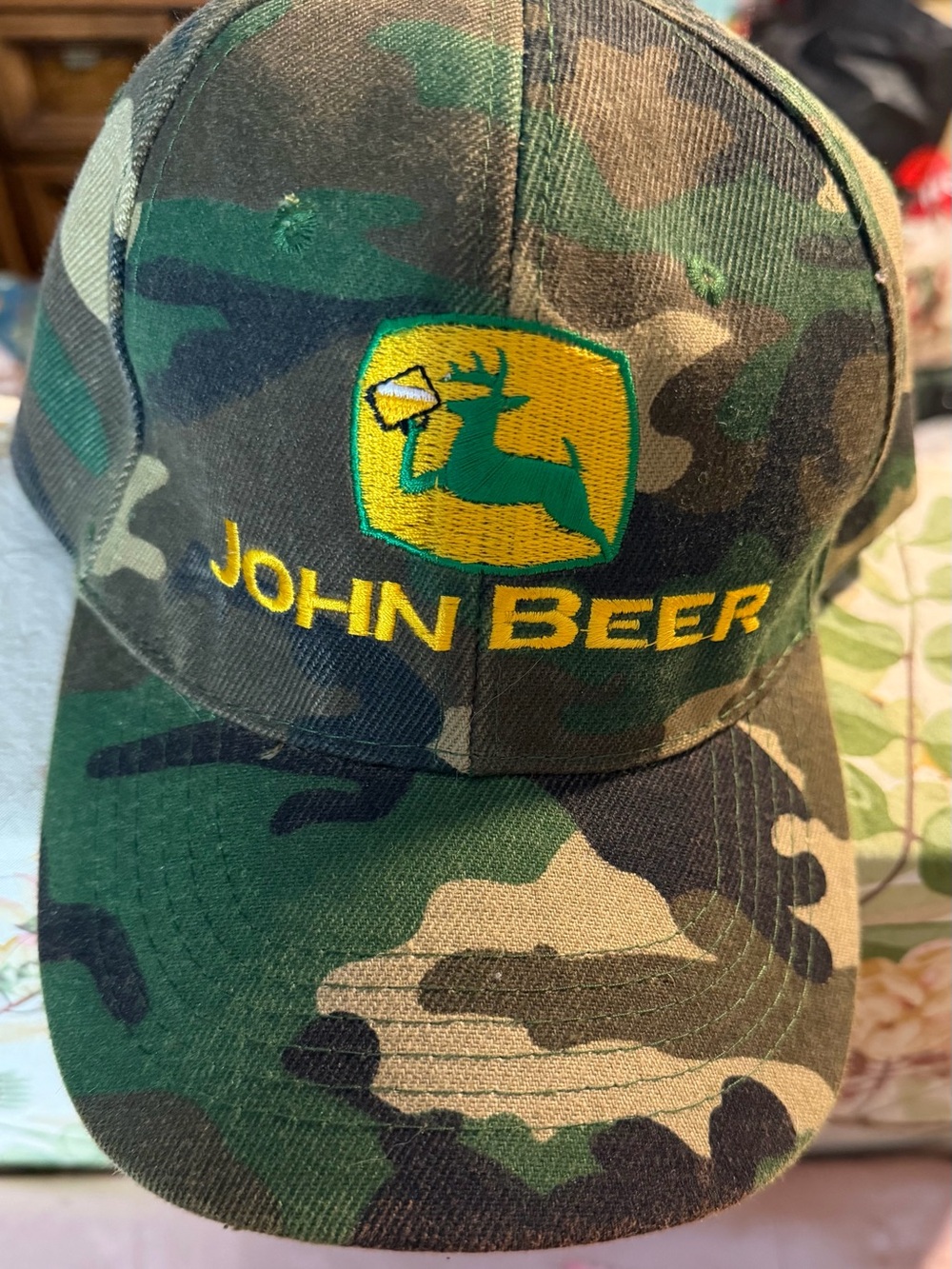 Camouflage "John Beer" Embroidered Logo Hat in Green, Brown, Yellow NWOT - Picture 10 of 12
